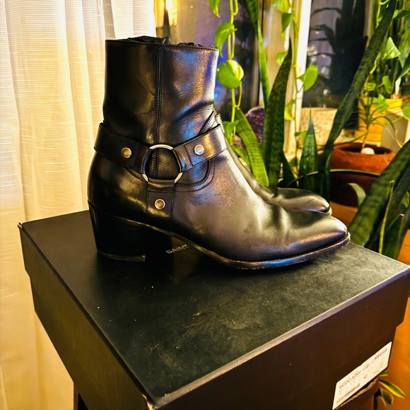 Saint Laurent Black Wyatt 60 Leather Harness Ankle Boots Mens Size 42 - Picture 3 of 9